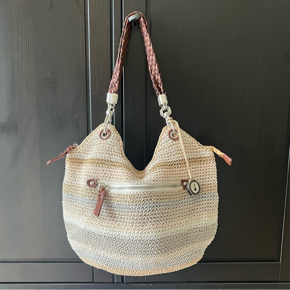 The Sak Indio Crochet Shoulder Bag in the "Sand Stripe" colorway - Picture 2 of 15